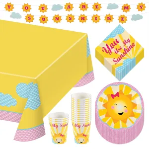 You are My Sunshine Baby Shower and 1st Birthday Party Paper Dessert Plates, Napkins, Cups, Table Cover, and Banner (Serves 16)